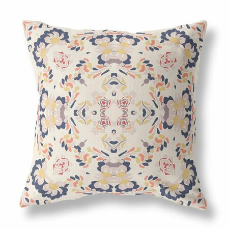 HOMEROOTS 20 in. Filigree Indoor & Outdoor Zip Throw Pillow White & Blue 411197